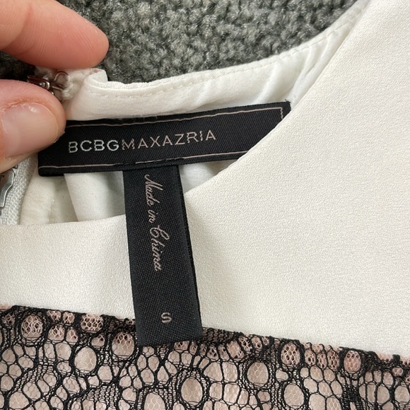 BCBGMAXAZRIA Lace-trim Split-back Peplum Top ASO Hanna Marin Ravenswood PLL - Picture 4 of 6